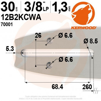 Guide KERWOOD - 30 cm 3/8" LP 1,3mm WA