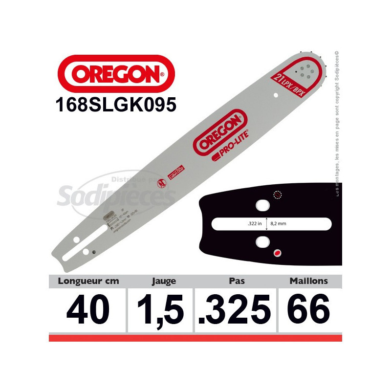 Guide Chaîne Tronçonneuse Oregon 163SLBA074 - Longueur De Coupe 40cm, Pas 0.325", Jauge 1.6mm - Compatible Stihl, Oleo-mac