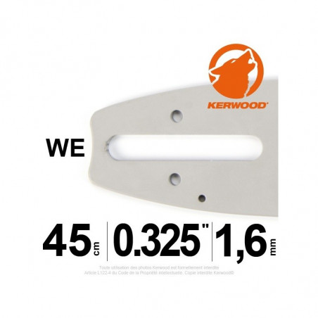 Guide tronçonneuse 45 cm, 0,325" , 1,6 mm, Kerwood