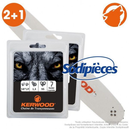 Kit 1 guide 40 cm 3/8"LP 1,3 mm + 2 chaînes (Tronçonneuse)