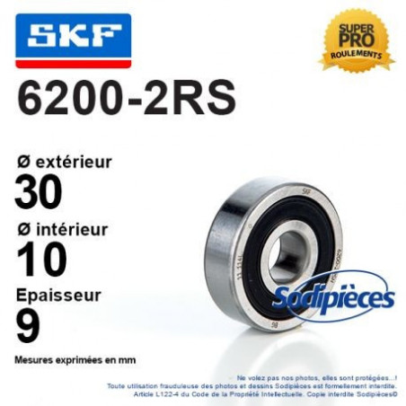 Roulement à billes 6200-2RS SKF / Double étanchéité