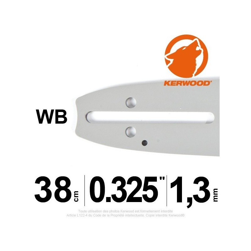 Guide tronçonnneuse 38cm, 0.325" - 1,3 mm Kerwood