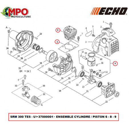 Cylindre Piston pour ECHO SRM 300 TESU - ORIGINE