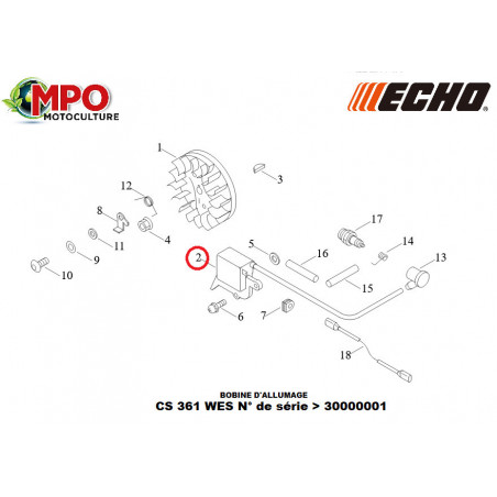 Bobine d'allumage ECHO pour CS 361WES "ORIGINE"