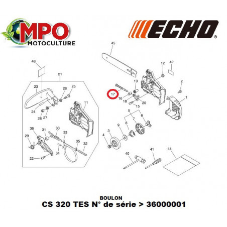 Boulon origine ECHO pour tronçonneuse / élagueuse CS 320TES "ORIGINE"